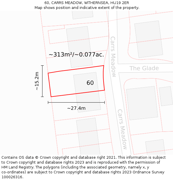 60, CARRS MEADOW, WITHERNSEA, HU19 2ER: Plot and title map