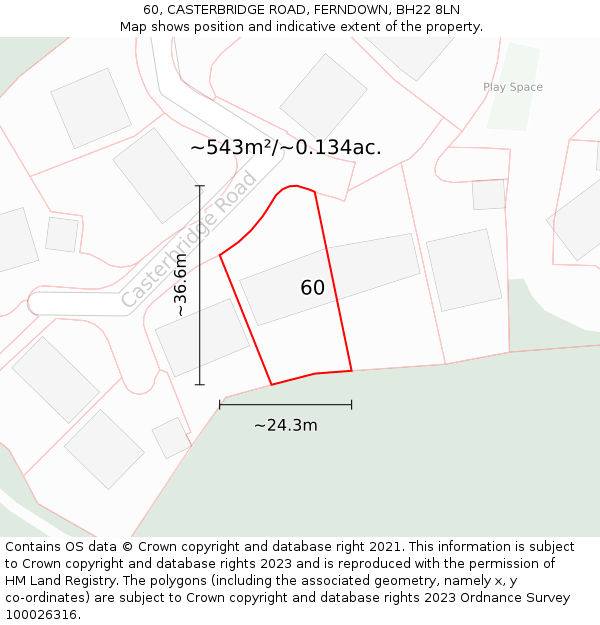 60, CASTERBRIDGE ROAD, FERNDOWN, BH22 8LN: Plot and title map