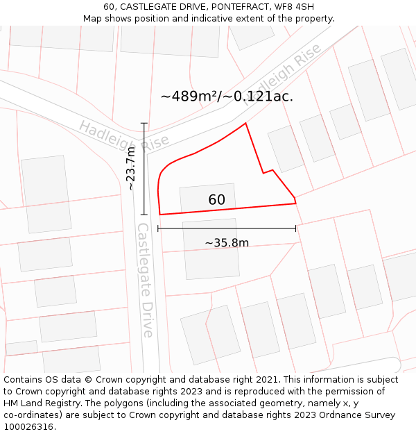 60, CASTLEGATE DRIVE, PONTEFRACT, WF8 4SH: Plot and title map