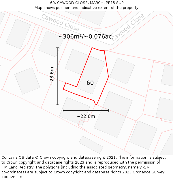 60, CAWOOD CLOSE, MARCH, PE15 8UP: Plot and title map