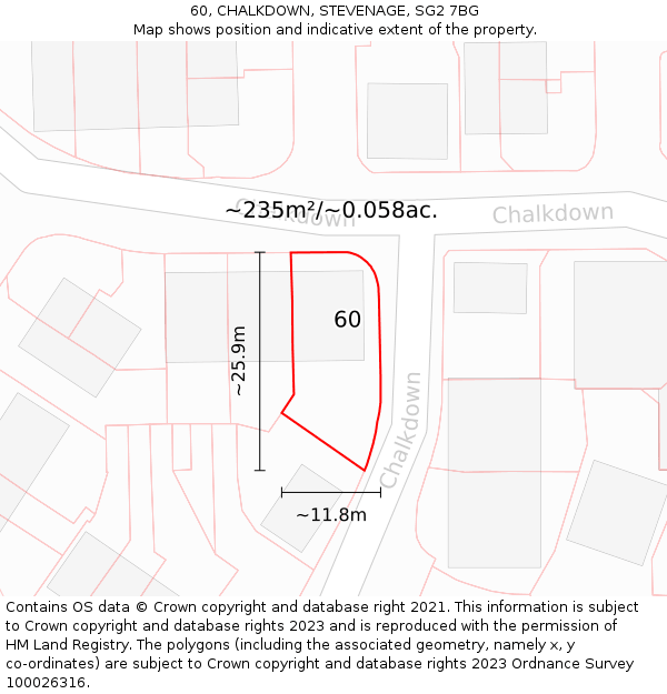 60, CHALKDOWN, STEVENAGE, SG2 7BG: Plot and title map