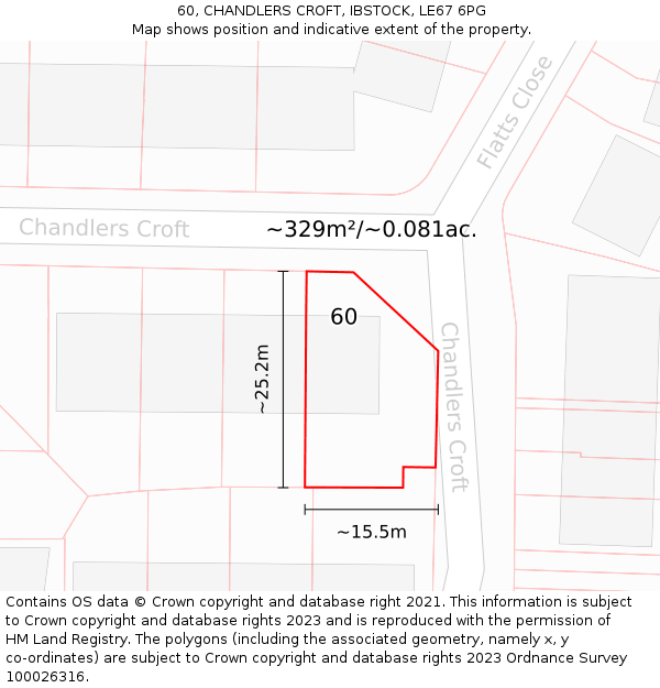 60, CHANDLERS CROFT, IBSTOCK, LE67 6PG: Plot and title map