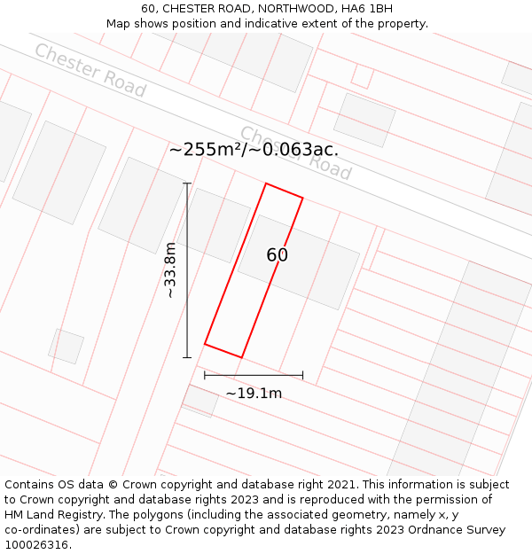 60, CHESTER ROAD, NORTHWOOD, HA6 1BH: Plot and title map