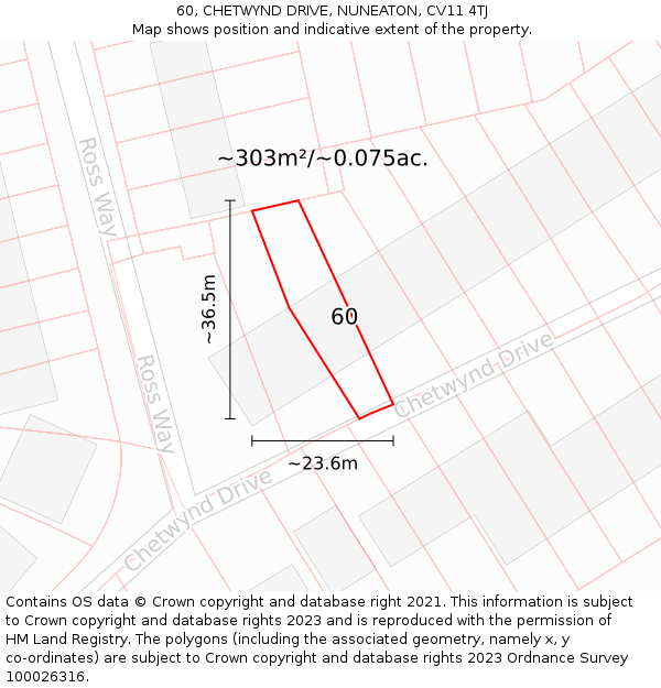 60, CHETWYND DRIVE, NUNEATON, CV11 4TJ: Plot and title map