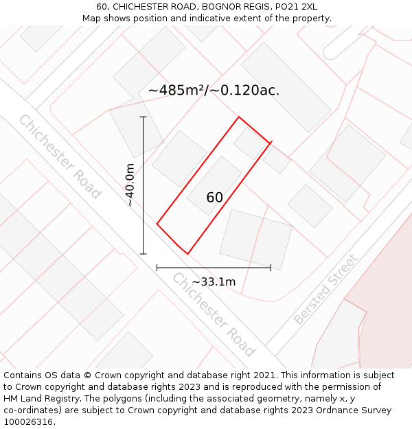 60, CHICHESTER ROAD, BOGNOR REGIS, PO21 2XL: Plot and title map