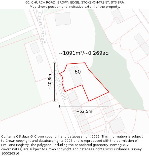 60, CHURCH ROAD, BROWN EDGE, STOKE-ON-TRENT, ST6 8RA: Plot and title map