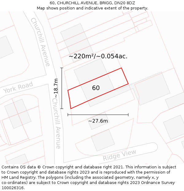 60, CHURCHILL AVENUE, BRIGG, DN20 8DZ: Plot and title map