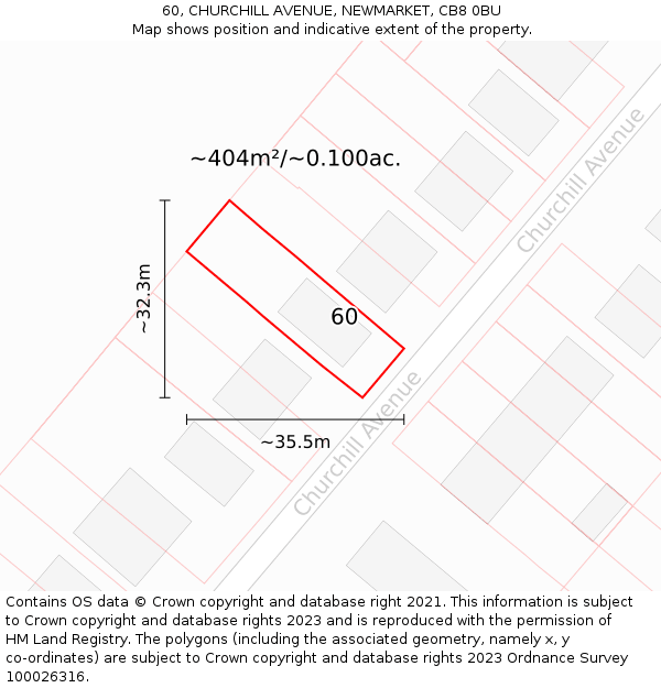 60, CHURCHILL AVENUE, NEWMARKET, CB8 0BU: Plot and title map