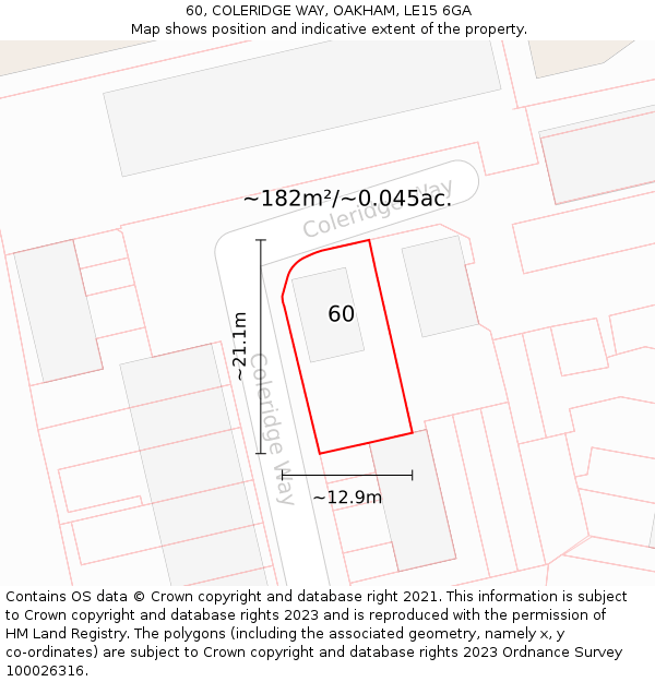 60, COLERIDGE WAY, OAKHAM, LE15 6GA: Plot and title map