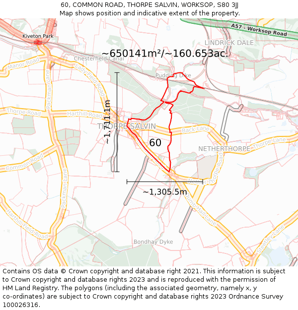 60, COMMON ROAD, THORPE SALVIN, WORKSOP, S80 3JJ: Plot and title map