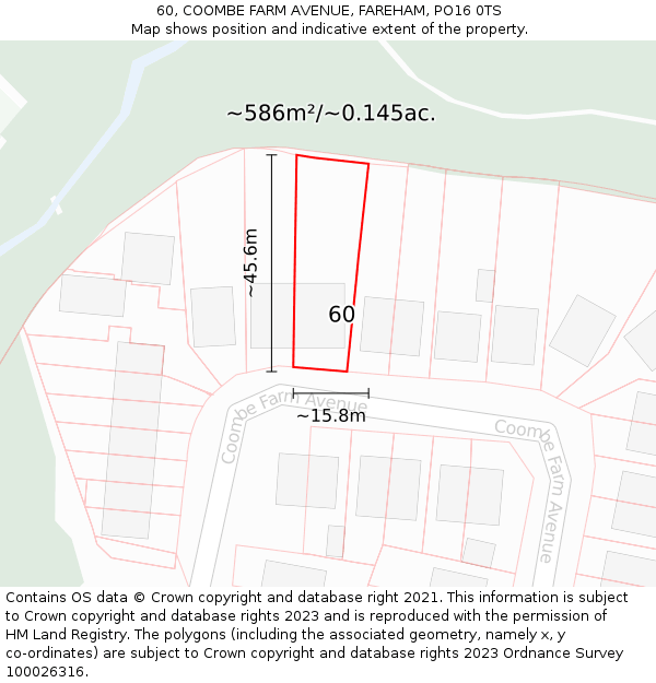 60, COOMBE FARM AVENUE, FAREHAM, PO16 0TS: Plot and title map