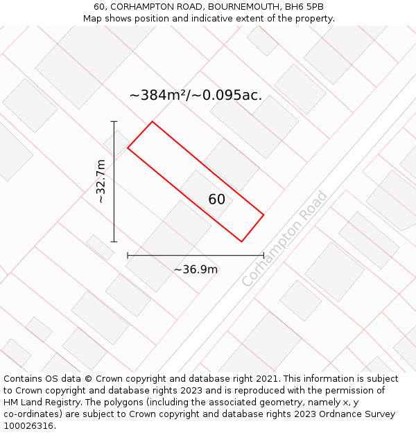 60, CORHAMPTON ROAD, BOURNEMOUTH, BH6 5PB: Plot and title map