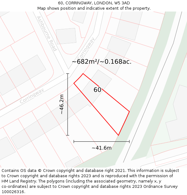 60, CORRINGWAY, LONDON, W5 3AD: Plot and title map