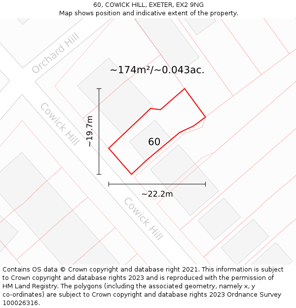 60, COWICK HILL, EXETER, EX2 9NG: Plot and title map