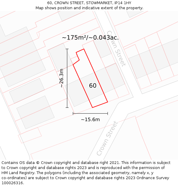 60, CROWN STREET, STOWMARKET, IP14 1HY: Plot and title map