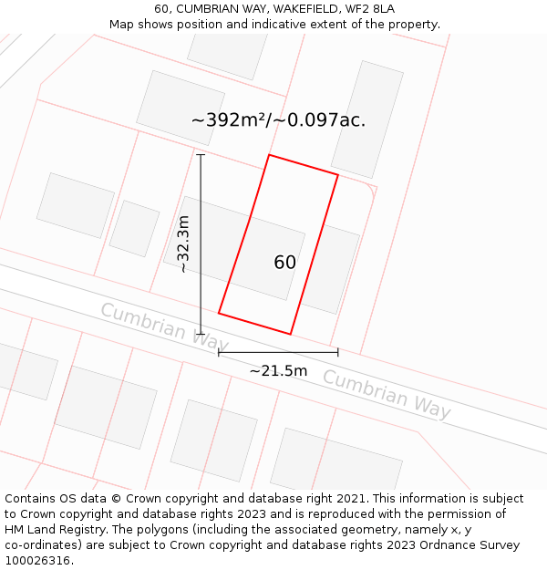 60, CUMBRIAN WAY, WAKEFIELD, WF2 8LA: Plot and title map