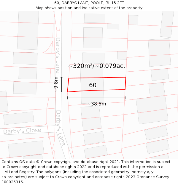 60, DARBYS LANE, POOLE, BH15 3ET: Plot and title map