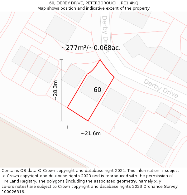 60, DERBY DRIVE, PETERBOROUGH, PE1 4NQ: Plot and title map
