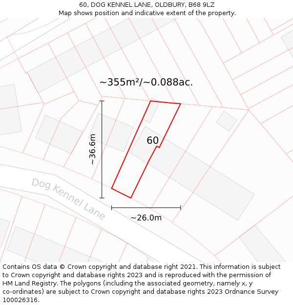 60, DOG KENNEL LANE, OLDBURY, B68 9LZ: Plot and title map