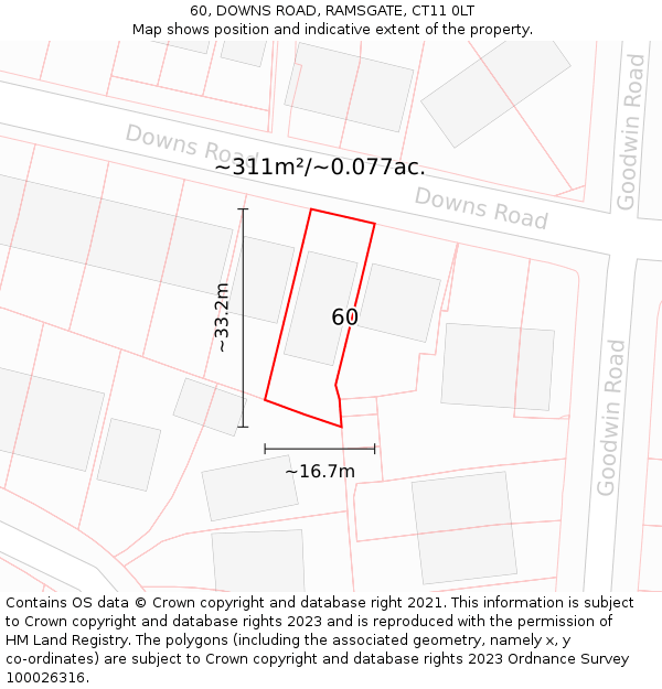 60, DOWNS ROAD, RAMSGATE, CT11 0LT: Plot and title map