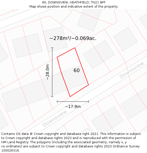 60, DOWNSVIEW, HEATHFIELD, TN21 8PF: Plot and title map