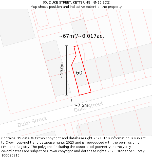 60, DUKE STREET, KETTERING, NN16 9DZ: Plot and title map
