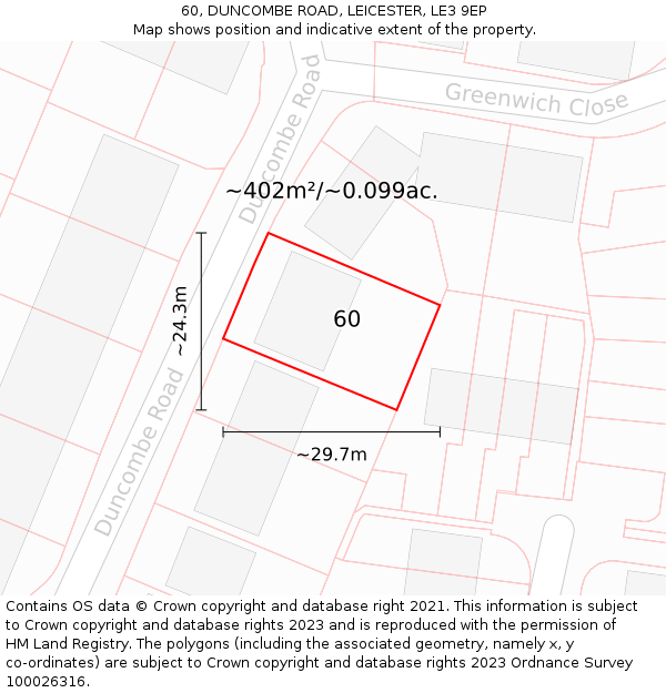 60, DUNCOMBE ROAD, LEICESTER, LE3 9EP: Plot and title map