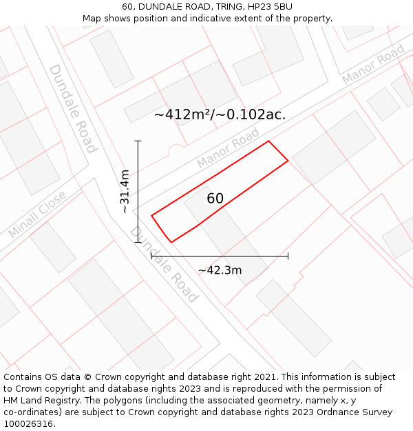 60, DUNDALE ROAD, TRING, HP23 5BU: Plot and title map