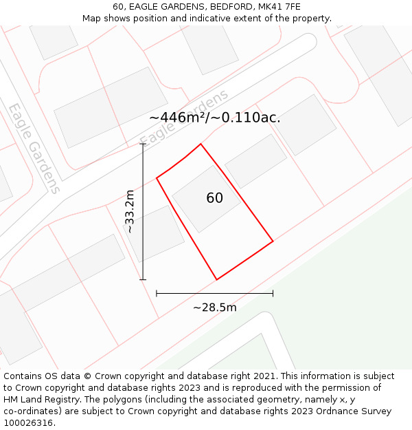 60, EAGLE GARDENS, BEDFORD, MK41 7FE: Plot and title map