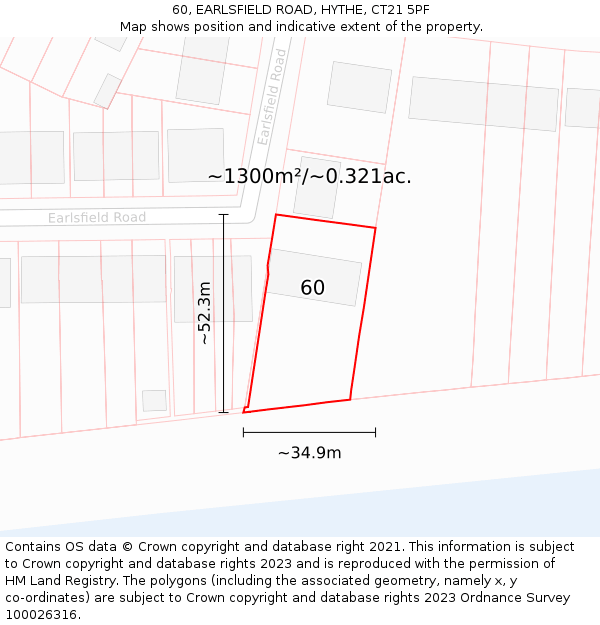 60, EARLSFIELD ROAD, HYTHE, CT21 5PF: Plot and title map