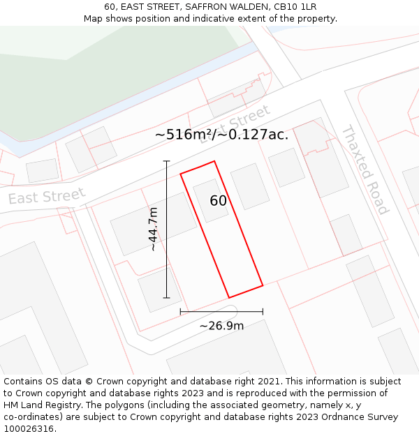 60, EAST STREET, SAFFRON WALDEN, CB10 1LR: Plot and title map