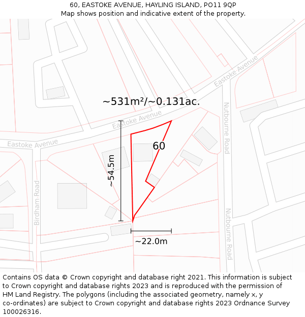 60, EASTOKE AVENUE, HAYLING ISLAND, PO11 9QP: Plot and title map