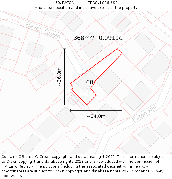 60, EATON HILL, LEEDS, LS16 6SE: Plot and title map