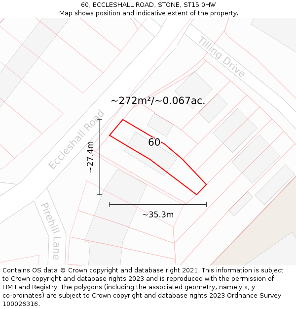 60, ECCLESHALL ROAD, STONE, ST15 0HW: Plot and title map