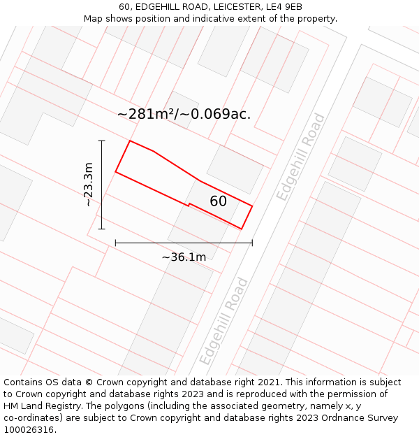 60, EDGEHILL ROAD, LEICESTER, LE4 9EB: Plot and title map