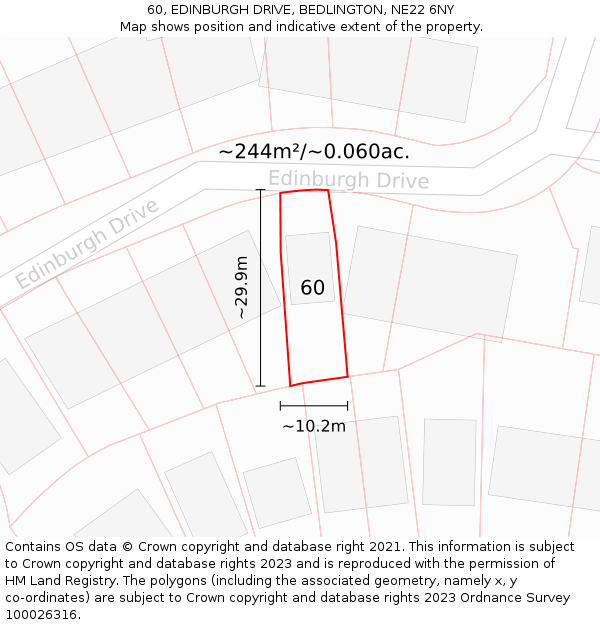 60, EDINBURGH DRIVE, BEDLINGTON, NE22 6NY: Plot and title map