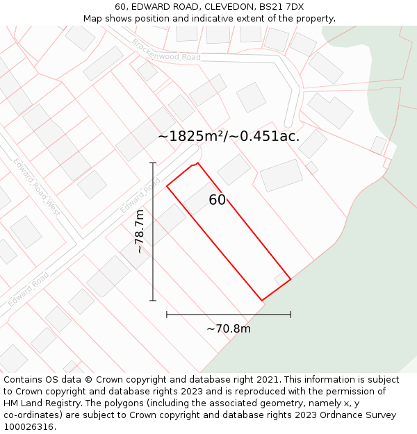 60, EDWARD ROAD, CLEVEDON, BS21 7DX: Plot and title map