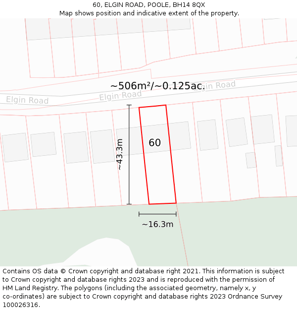 60, ELGIN ROAD, POOLE, BH14 8QX: Plot and title map