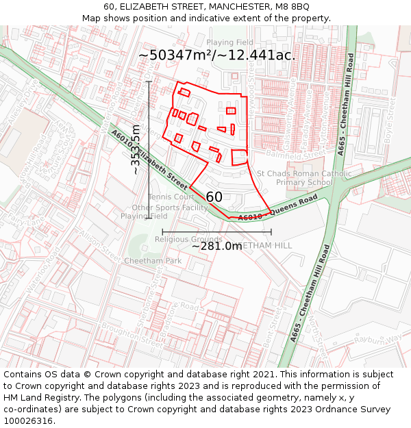 60, ELIZABETH STREET, MANCHESTER, M8 8BQ: Plot and title map