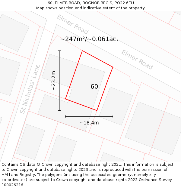 60, ELMER ROAD, BOGNOR REGIS, PO22 6EU: Plot and title map