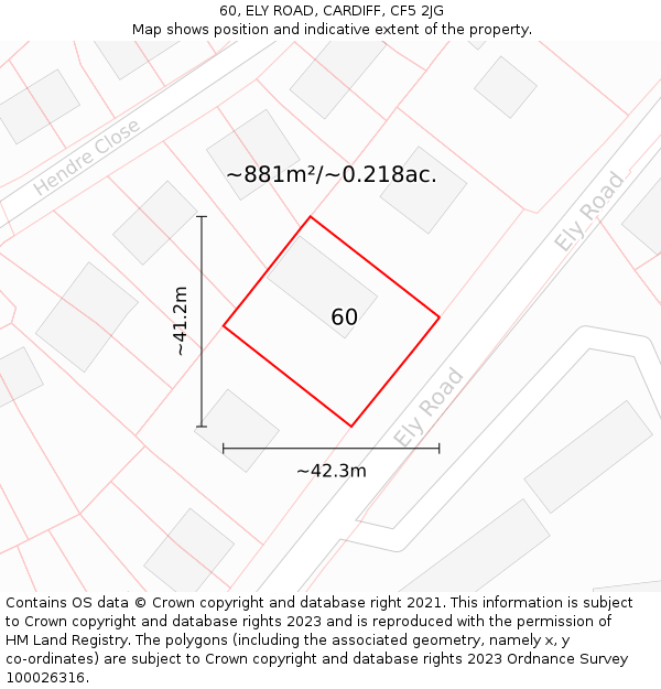60, ELY ROAD, CARDIFF, CF5 2JG: Plot and title map