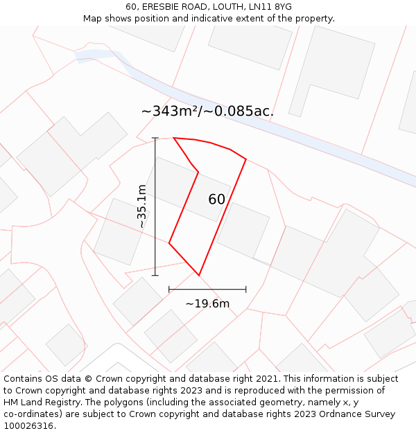 60, ERESBIE ROAD, LOUTH, LN11 8YG: Plot and title map