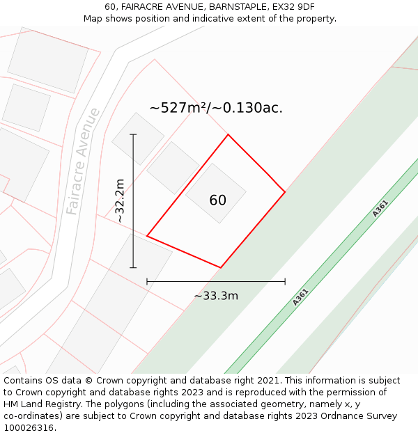 60, FAIRACRE AVENUE, BARNSTAPLE, EX32 9DF: Plot and title map