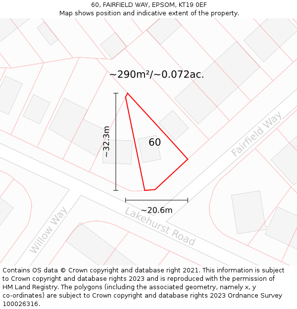 60, FAIRFIELD WAY, EPSOM, KT19 0EF: Plot and title map