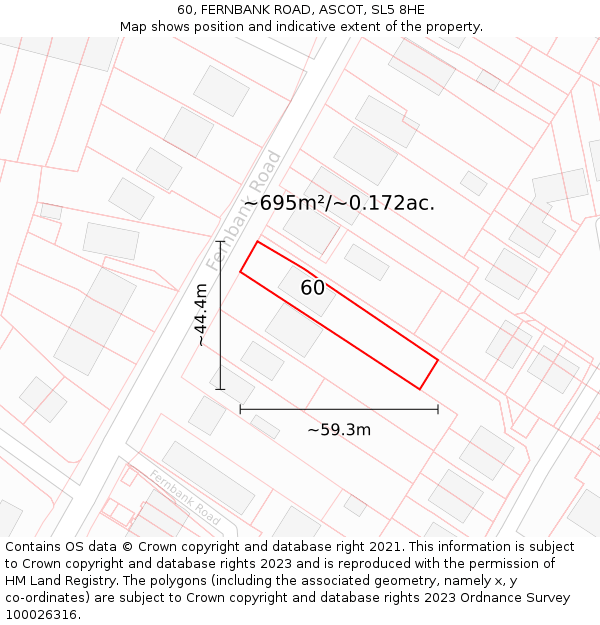 60, FERNBANK ROAD, ASCOT, SL5 8HE: Plot and title map