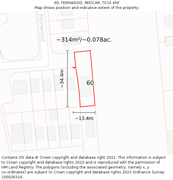 60, FERNWOOD, REDCAR, TS10 4NF: Plot and title map