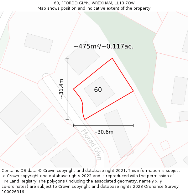 60, FFORDD GLYN, WREXHAM, LL13 7QW: Plot and title map