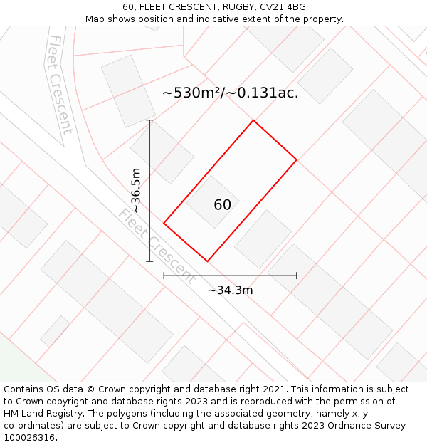 60, FLEET CRESCENT, RUGBY, CV21 4BG: Plot and title map