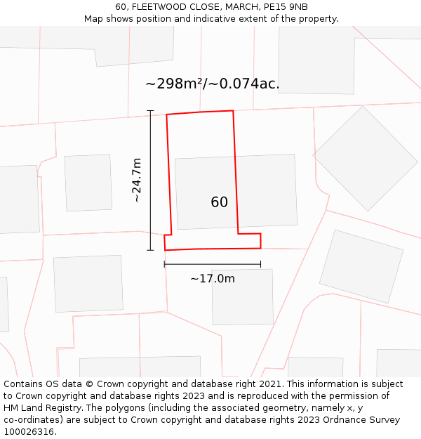 60, FLEETWOOD CLOSE, MARCH, PE15 9NB: Plot and title map