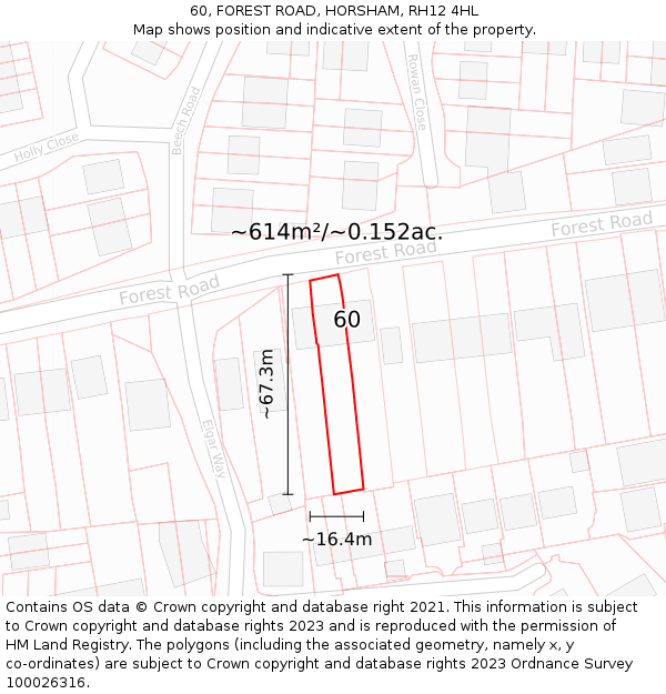 60, FOREST ROAD, HORSHAM, RH12 4HL: Plot and title map